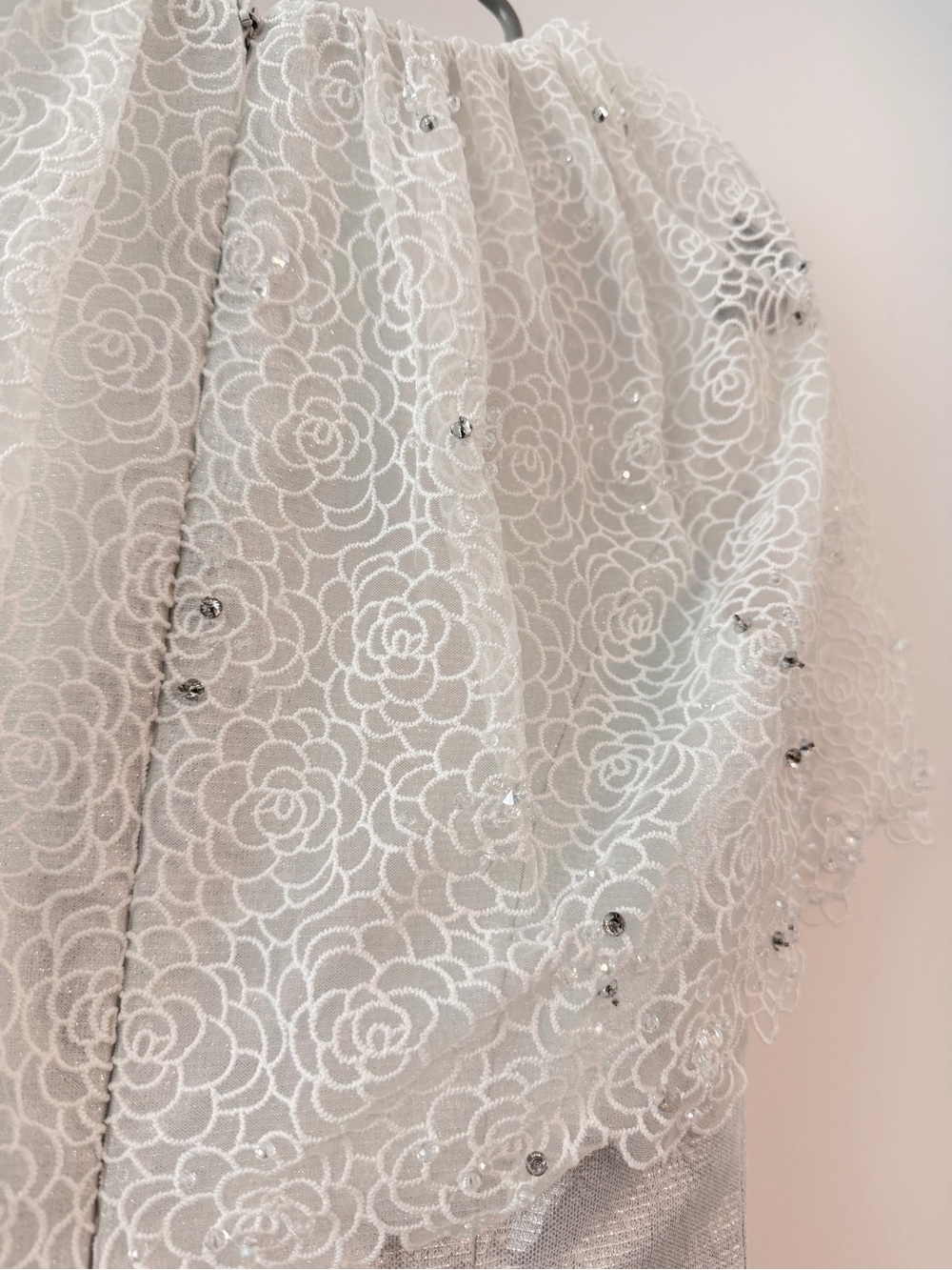 White Lace Yoke A-Line Glimmering Dress - Picture 6 of 8